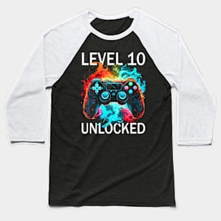 Kids Level 10  Video  Retro 10th Birthday Game Baseball T-Shirt